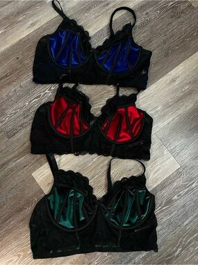 3PC Plus Size 4X Velvet Lace Bralette Set